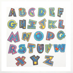 Tela <span class=keywords><strong>vaquera</strong></span> de nuevo estilo, parches con letras bordadas de colores, dibujos animados - Product Image 1