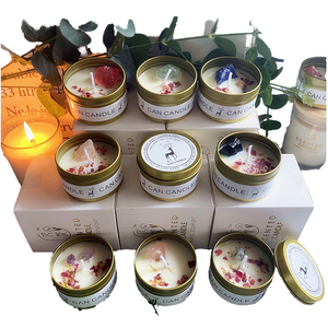 Hediyelik Kaba Taş Kristal Tuz Kurutulmuş Çiçek Kokulu Altın Demir Kutu Kokulu Soya Balmumu Mum - Product Image 4