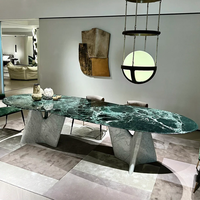 Table à manger en marbre noir veiné vert Alpi, base en bloc de pierre naturelle unique, ovale, moderne, pour appartement, mobilier de salle à manger