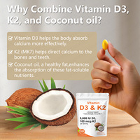 Compléments alimentaires de santé à marque privée OEM, naturels, 2-en-1, vegan, vitamine D3 & K2 MK7 en gélules molles avec huile de noix de coco MCT