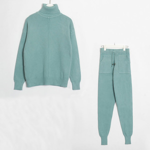Ensemble de vêtements pour femmes K746, pull à col roulé à manches longues en tricot + pantalon long avec poches, ensemble 2 pièces, costume d'hiver - Product Image 6