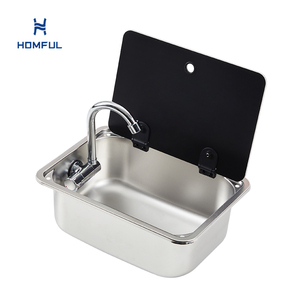 HOMFUL Lavabo per Camper Marino in Acciaio Inox con Rubinetto Pieghevole e Coperchio in Vetro Temperato per Roulotte - Product Image 1