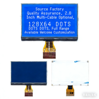 شاشة YSD مقاس 2.8 بوصة طراز COG12864-5-2 سوداء اللون، شاشة LCD كريستال سائل 3.3 فولت، وحدة عرض نقطية للاستخدام الصناعي، مقاس 60.77×32.94 ملم