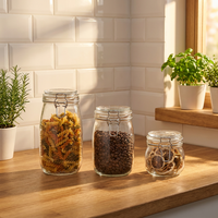 Récipients hermétiques scellés sous vide en verre transparent à bouchon rabattable pour le stockage des aliments et du café avec couvercle à verrouillage par pince