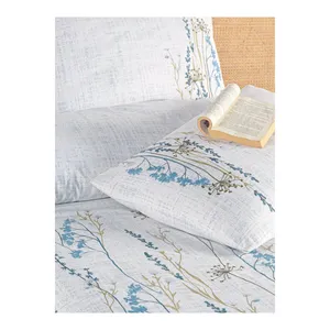 Parure de lit double en coton tissé uni Karden Flower Jasmine, plusieurs couleurs, 2 taies d'oreiller, textile de maison fabriqué en Turquie - Product Image 5