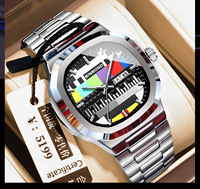 Jam Tangan Pria BINBOND 1984 TV No Signal Dial Nostalgic Quartz dengan Tali Baja Tahan Air Retro Novelty untuk Pria