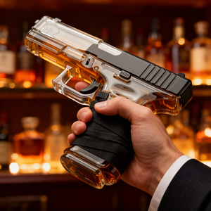 דיקנטר בצורת אקדח למשקאות חריפים, עשוי בעבודת יד, מצופה זכוכית בדוגמת הסוואה, למשקאות כמו בורבון, אלכוהול, טקילה וויסקי. - Product Image 3