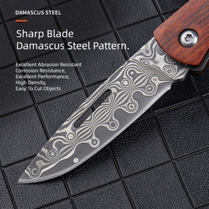 มีดพับลายเหล็กดามัสกัส ด้ามไม้ ปรับแต่งได้ ระดับ OEM สำหรับ DIY EDC ตั้งแคมป์ ทำจากเหล็กกล้าไร้สนิม - Product Image 4