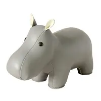 A493 Classic Hippo Gray Faux PU Leather Animal Bookend Decor Premium Handwork Leather Stuffed Animals