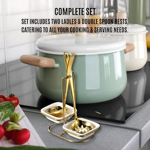 Support double <span class=keywords><strong>en</strong></span> <span class=keywords><strong>acier</strong></span> <span class=keywords><strong>inoxydable</strong></span> et céramique pour 2 cuillères et louches, idéal pour buffets d'hôtel, comptoirs <span class=keywords><strong>de</strong></span> <span class=keywords><strong>cuisine</strong></span> et réchauds. - Product Image 5
