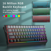 Keyboard Gaming Mekanik Nirkabel 60% BT 2.4G USB-C RGB Backlit dengan Keycaps PBT Side-Printed untuk MAC, Xbox, PC, PS5