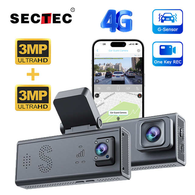 SECTEC Car Guard Camera Built in Radar Detection Front and Rear 6MP GPS Night Vision Dashboard 4G Dual Lens Parking Camera