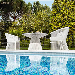 Suministro de fábrica, combinación de mesa y silla tejida de ratán para exteriores nórdica, villa, jardín, jardín, <span class=keywords><strong>terraza</strong></span> junto a la piscina, muebles de ocio - Product Image 4