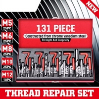Kit d'inserts filetés multifonctionnels en acier de qualité industrielle portable de 131 pièces, ensemble complet d'outils de démontage et de réparation de boulons et de vis