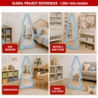Miroir pleine longueur Fullkenlight en forme d'arbre avec LED, cadre en bois bleu, pour le marché des matériaux de construction