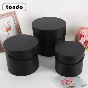 Tondo 3Pcs花Hat Boxes Flower Packing Box Florist Bouquet帽子フラワーボックスWith Lid Lanyard