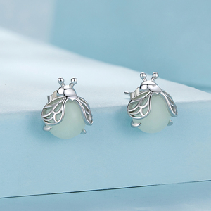 Boucles d'oreilles clous mignonnes en forme d'insecte, plaqué argent, sertissage clos en quartz, bijoux de mode pour femme, cadeau - Product Image 3