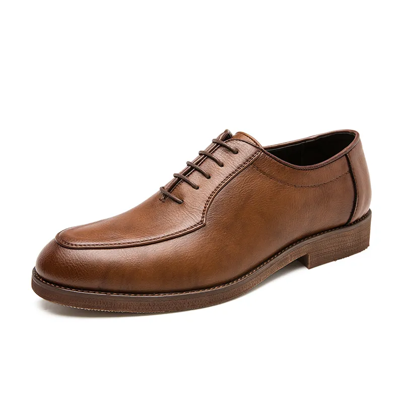 British Stylish Mens Dress Formal Business Work Brown Genuine Leather Shoes Anti-Slip Casual Leather Shoe