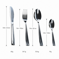 Ensemble de 4 couverts occidentaux en acier inoxydable à bord plié et gaufré, manche long, poli miroir, comprenant couteau à steak, fourchette et cuillère, pour la maison