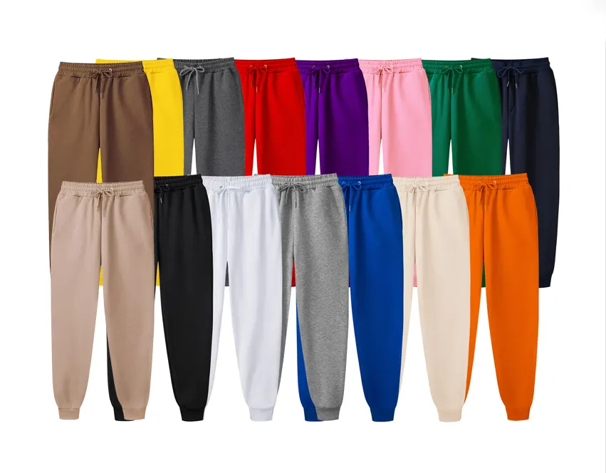 Özel moda 15 renkler kadınlar eşofman altı pantolon baskı düz erkek koşu pantolonu polar joggers unisex logo ile