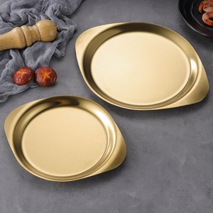 Korean Style Double Handle Flat Bottom Plate 304 Stainless Steel For Food Serving Dessert Barbecue Tray - Product Image 4