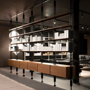 Étagère de rangement multi-niveaux pleine hauteur de style italien en fer et bois massif minimaliste pour salon, modèle ZY99 - Product Image 2