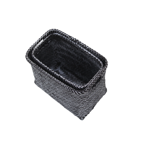 Solución de organización de Cestas tejidas de bambú rectangulares hechas a mano negras elegantes para libros y artículos de tocador - Product Image 1