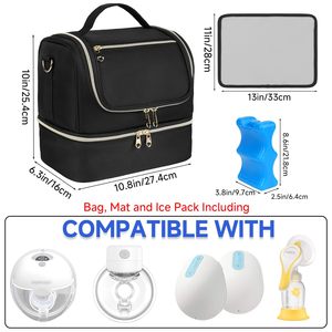 Sac fourre-tout de tire-lait écologique de style moderne Compartiment isotherme à motif de lettres en polyester Oxford imperméable et portable - Product Image 2
