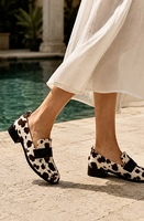 Mocassins à bout carré à talon bas imprimé animal noir et blanc pour femme, chaussures d'automne pour le trajet quotidien OEM ODM