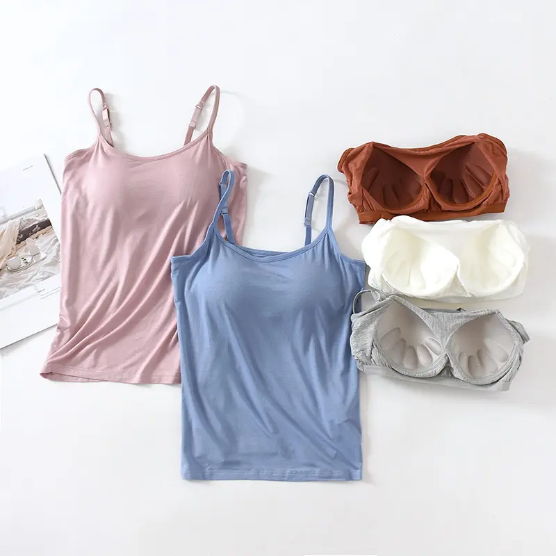 Women Basic Slim Fit Yoga Vest Woman Soft Camisole with Bra Padded Women Camis