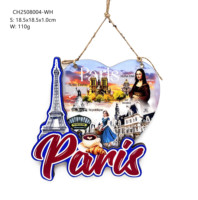 Ornement mural en bois époxy double couche avec scène de Paris et cœur, avec corde en chanvre, décoration intérieure et souvenir de voyage