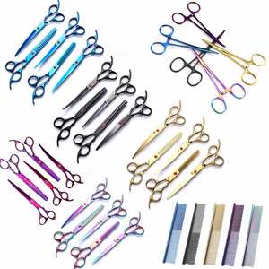 KingHon 7&7.5inch Curved Pet Grooming Scissors <b>Kit</b> 10pcs Hair Cutting Scissor Set With Safety Round Tip for Dogs Pet Trimmer <b>Kit</b> - Product Image 1