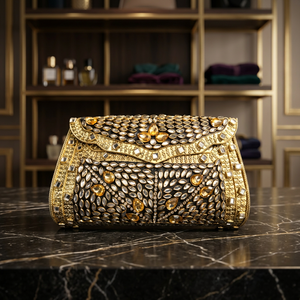 Bolso de mano metálico con mosaico de piedra pulida, diseño étnico indio de imitación antigua, para mujer/niña, uso nupcial, Halloween, Navidad - Product Image 2