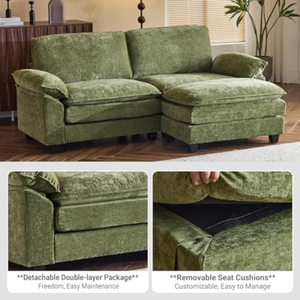 Divano Componibile Convertibile <span class=keywords><strong>a</strong></span> L con Seduta Profonda, Divano Moderno <span class=keywords><strong>a</strong></span> 2 Posti con Pouf per Soggiorno e Spazi Ristretti - Product Image 3
