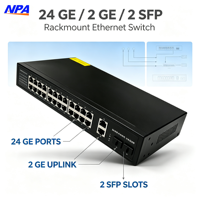 10/100/1000Mbps 24Port Unmanaged Ethernet Switch dengan 2GE Uplink 2SFP Plug & Play untuk Perangkat Jaringan Rak Kamera IP 6208GE