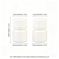 Flacon rond blanc en PEHD de 5 ml avec bouchon à vis nervuré, conteneur opaque pour comprimés, capsules, poudres et échantillons de laboratoire