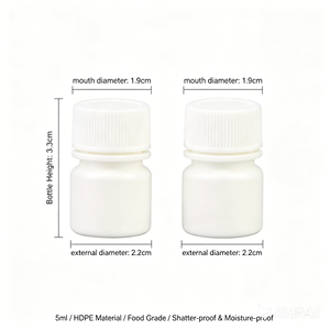 Flacone rotondo bianco in HDPE da 5 ml con tappo a vite a coste, contenitore opaco per pillole, capsule, polveri e campioni di laboratorio - Product Image 1