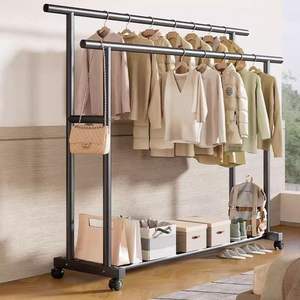 מתלה בגדים גדול ונייד עם מוט כפול, מדפים לאחסון, מדף יחיד, מודרני, לחדר שינה ולחדר אמבטיה - Product Image 2