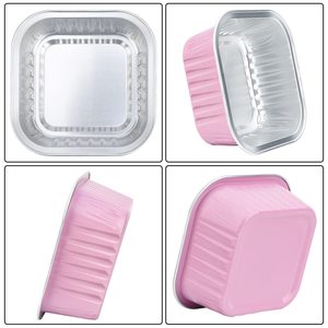 Conteneur en aluminium rose de 150 ml pour gâteaux et desserts, moule à yaourt en aluminium, moules à pâtisserie carrés jetables en aluminium avec couvercles - Product Image 2