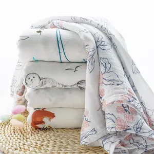 新款儿童柔软亲肤保暖美丽竹棉印花婴儿睡毯新生儿床上用品