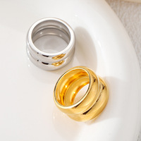 Großhandel Maßgefertigter Edelstahl 18K Vergoldeter Breiter Ring Anlaufgeschützt Doppelband-Design Glatter Unisex Hochzeits-Modeschmuck