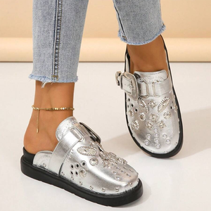 IDOIT sıcak satış kadın kama platformu katır ile metalik Rhinestone dekore tıknaz taban ayakkabı kadın terlik - Product Image 2