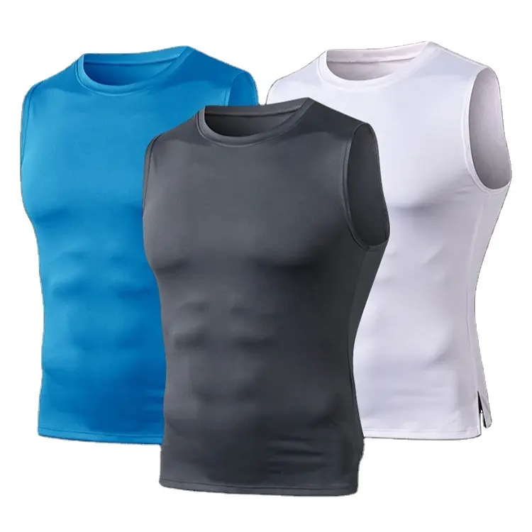 Gym Wear Voor Mannen Ronde Hals Schouder Hoge Elastische Strakke Training Vest Sneldrogend Sport Running Spier Tank Top