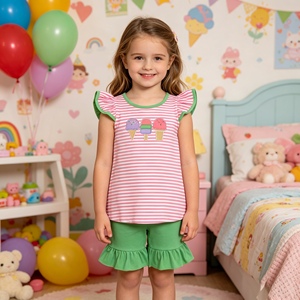 GSPO1044 rts Ensemble de vêtements pour petite fille active, fleurs roses, rayures, imprimé léopard, vente en gros, ensemble à manches courtes pour enfant - Product Image 4
