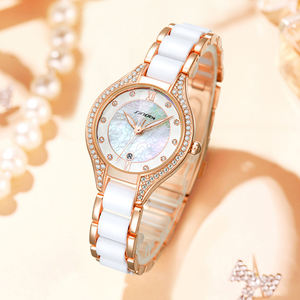 Sinobi <span class=keywords><strong>2023</strong></span> femme montres Moissanite diamants mode blanc céramique femmes pour femmes avec calendrier montres à Quartz - Product Image 3