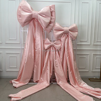 SMOOTH Custom Light Pink Shimmering Events Giant Bow Wedding Backdrop Decoration Party Supply Backdrop Sets