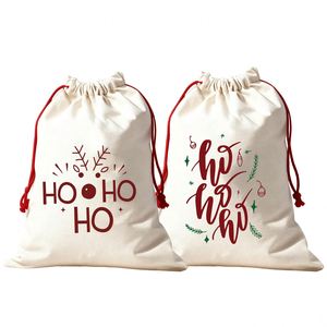 Bolsa de Regalo Navideña de Algodón y Lino 30 x 40 cm Ho Ho Ho Santa Decoración Navideña para el Hogar - Product Image 4