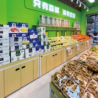 Modern anti-roest stalen houten fruitpresentatiestandaard voor supermarkt, groenten- en fruitwinkel, winkelinrichting en merchandising