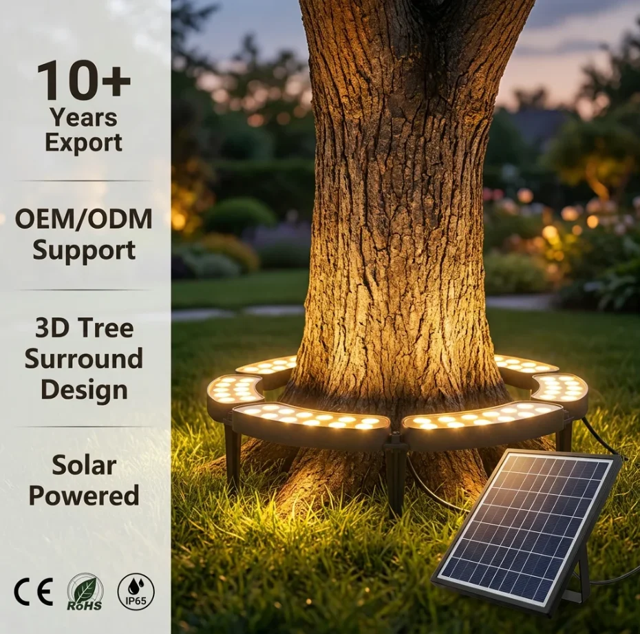 Solar Tree Hugger Light with Separate Solar Panel Outdoor Waterproof Column Lights Modern Landscape Garden Illumination IP65