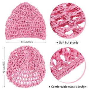 Bonnet en <span class=keywords><strong>crochet</strong></span> noir classique fait main pour <span class=keywords><strong>femme</strong></span>, style filet à cheveux, couleur unie, protection pour le sommeil, Kufi <span class=keywords><strong>Snood</strong></span> - Product Image 4